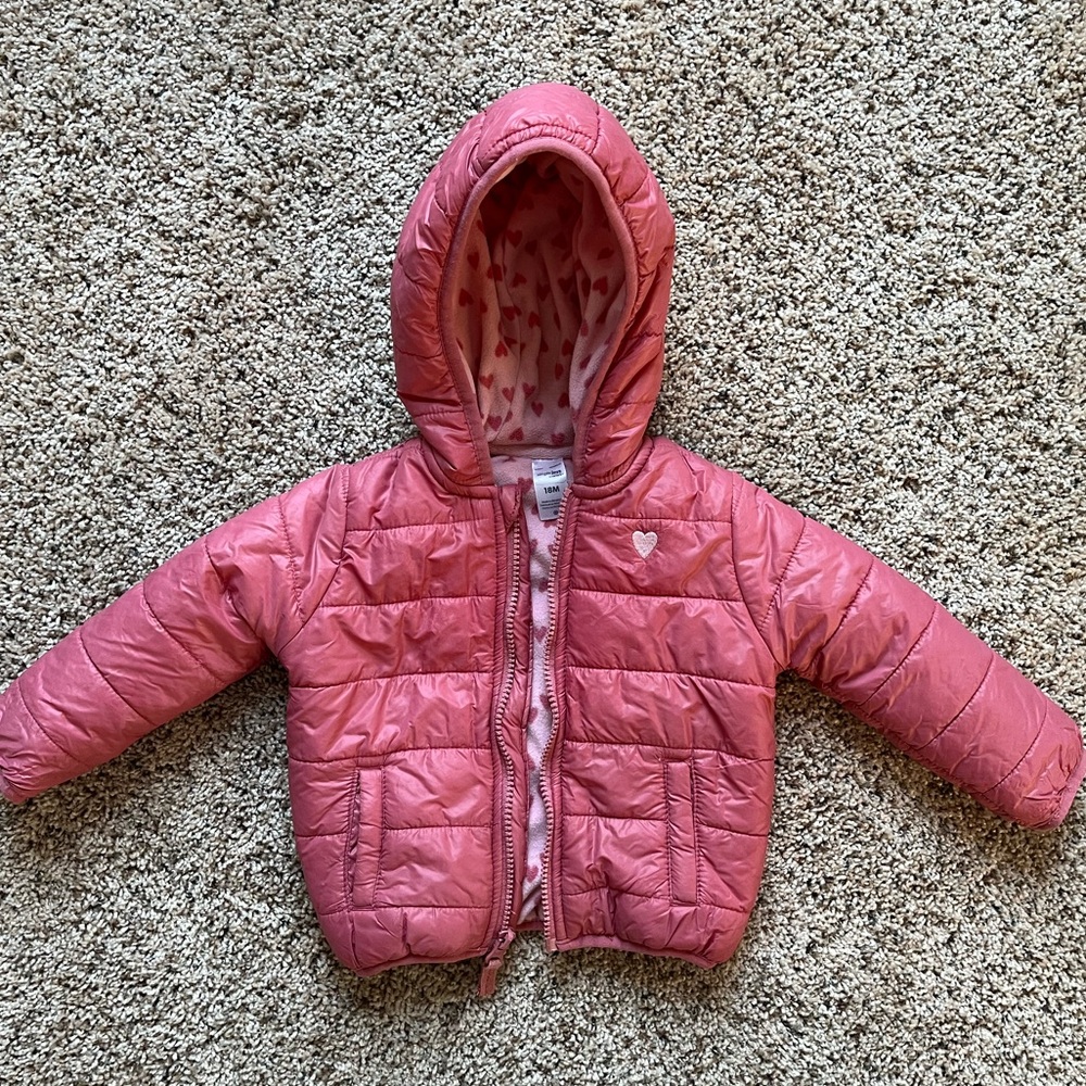 Simple Joys by Carter’s Baby Girls’ Puffer Jacket | 18 Months | Pink Hearts